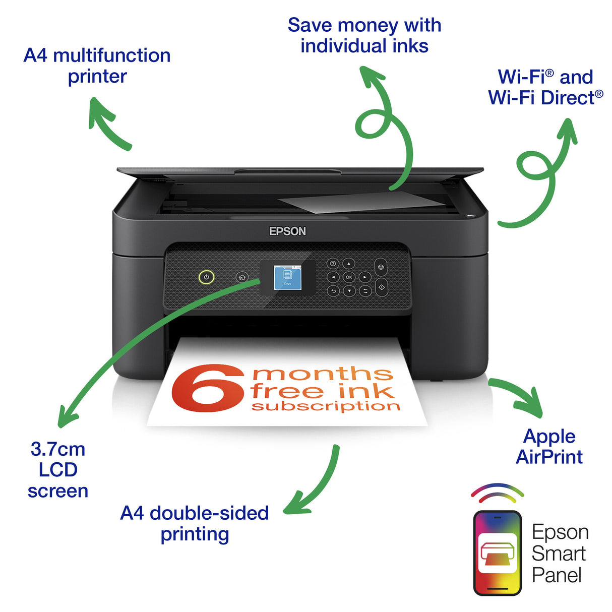 Epson Expression Home XP-3200 C11CK66401 Impresora multifunción de inyección de tinta, color, inalámbrica, todo en uno, dúplex