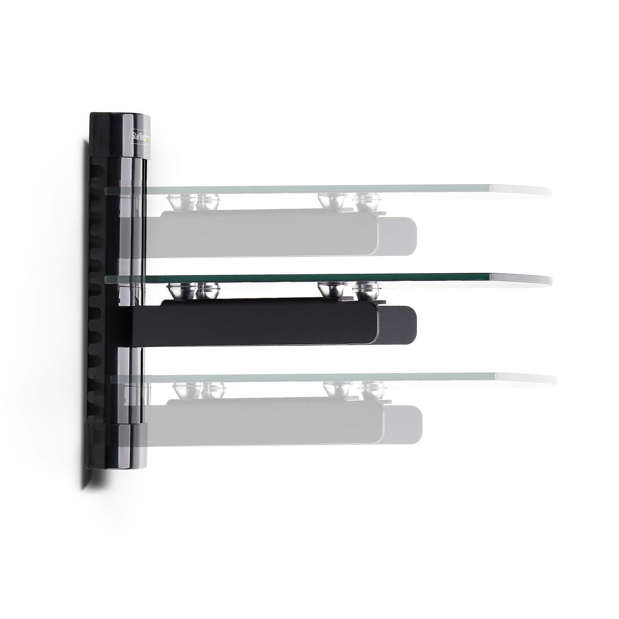 StarTech.com Floating Wall-Mounted AV Shelf, Adjustable Height Shelf For Under TV, Organize A/V Equipment On Black Tempered Glass Shelf