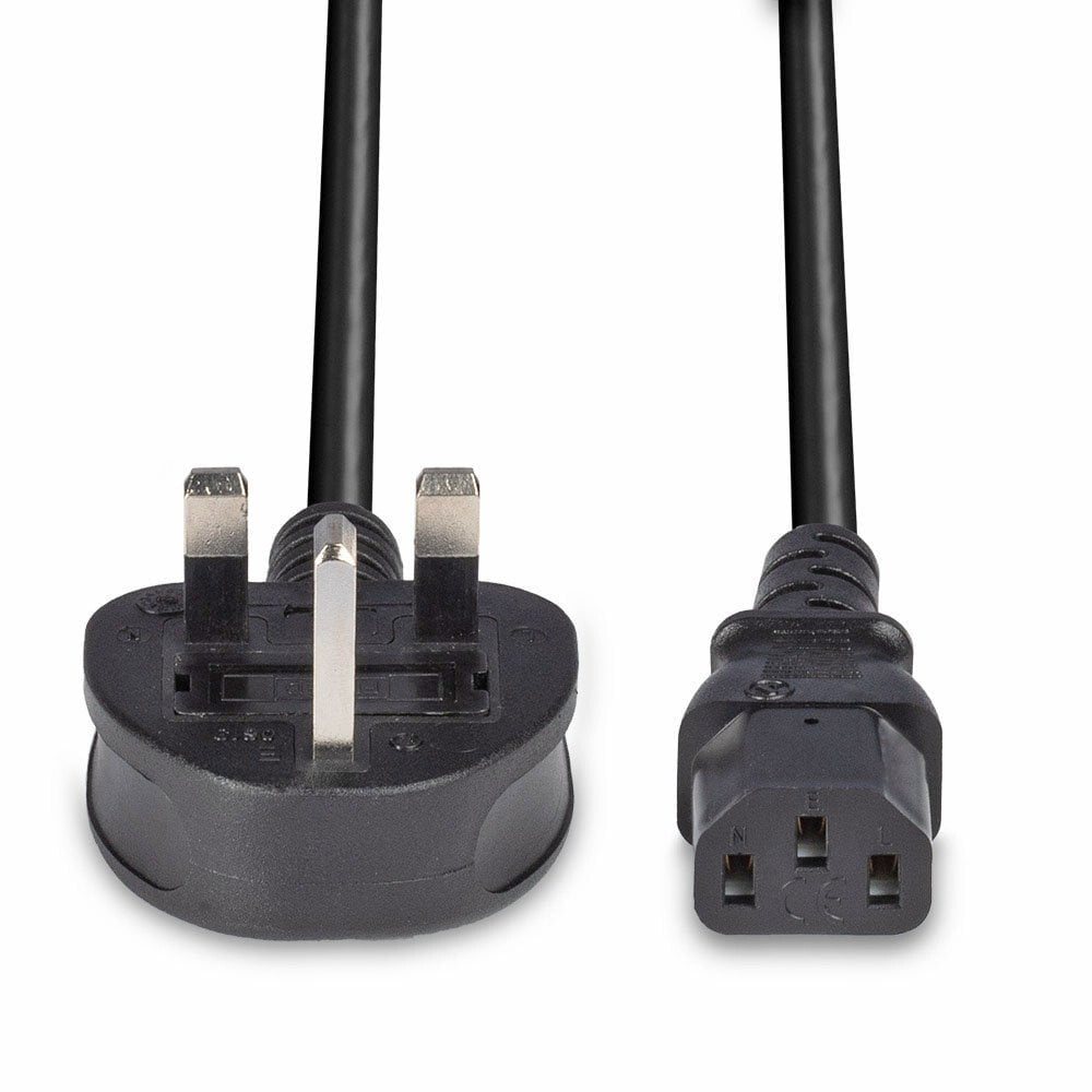 Lindy 0.2m UK 3 Pin Plug To IEC C13 Mains Power Cable, Black