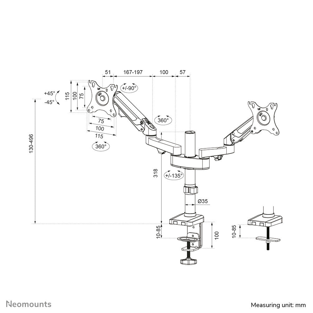 Neomounts DS70-750BL2 Monitor arm 17-27" - gas spring