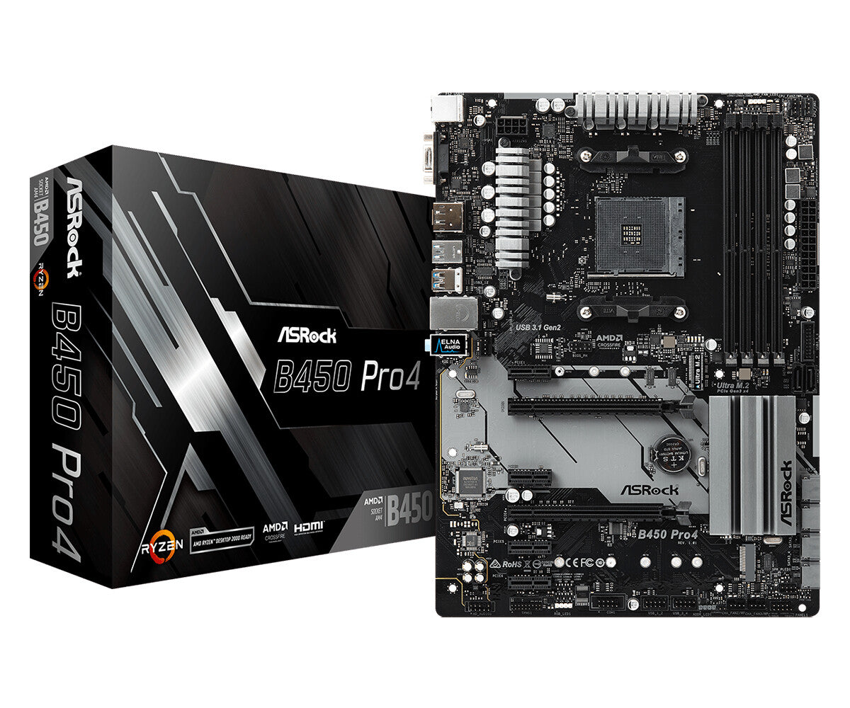 Asrock B450 PRO4 R2.0 AMD B450 AM4 ATX 4 DDR4 XFire VGA HDMI DP 2x