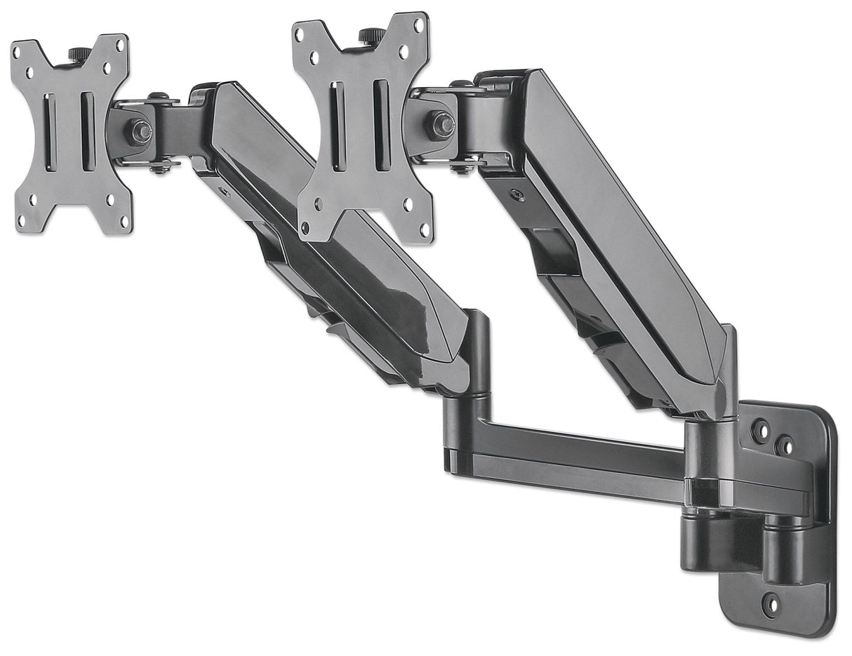 Manhattan Dual Wall Mount for TV & Monitors (Full Motion Gas Spring), For screens 17" to 32", VESA compatability: 75x75mm and 100x100mm - check the dimensions of the four mounting holes on back of screen to ensure it fits, Max 8kg each, Black, Bracket, Th
