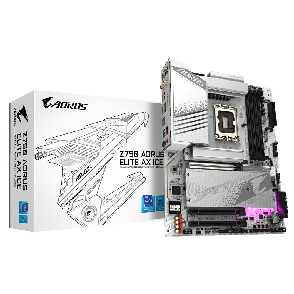 GIGABYTE Z790 AORUS ELITE AX ICE Motherboard - Supports Intel Core 13th CPUs, 16+1+2 Phases Digital VRM, up to 7600MHz DDR5, 4xPCIe 4.0 M.2, Wi-Fi 6E, 2.5GbE LAN , USB 3.2 Gen 2