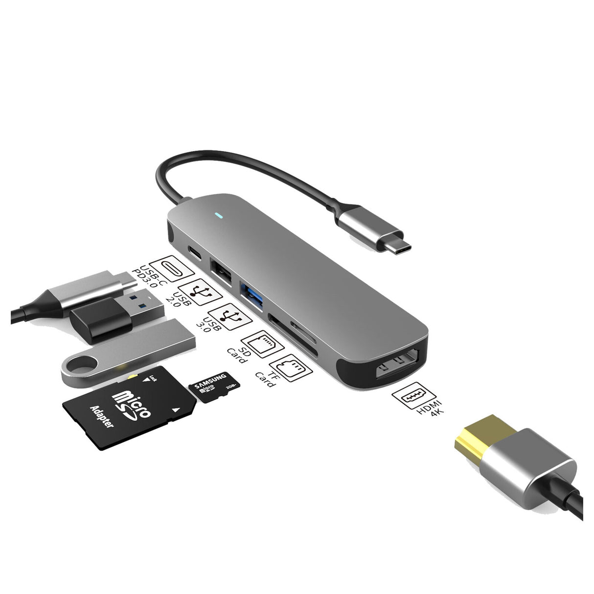 PREVO C605A laptop dock/port replicator Wired USB 3.2 Gen 1 (3.1 Gen 1) Type-C Silver