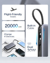 Ugreen 20000mAh Power Bank 30W 3C1A with Built-in USB-C Cable