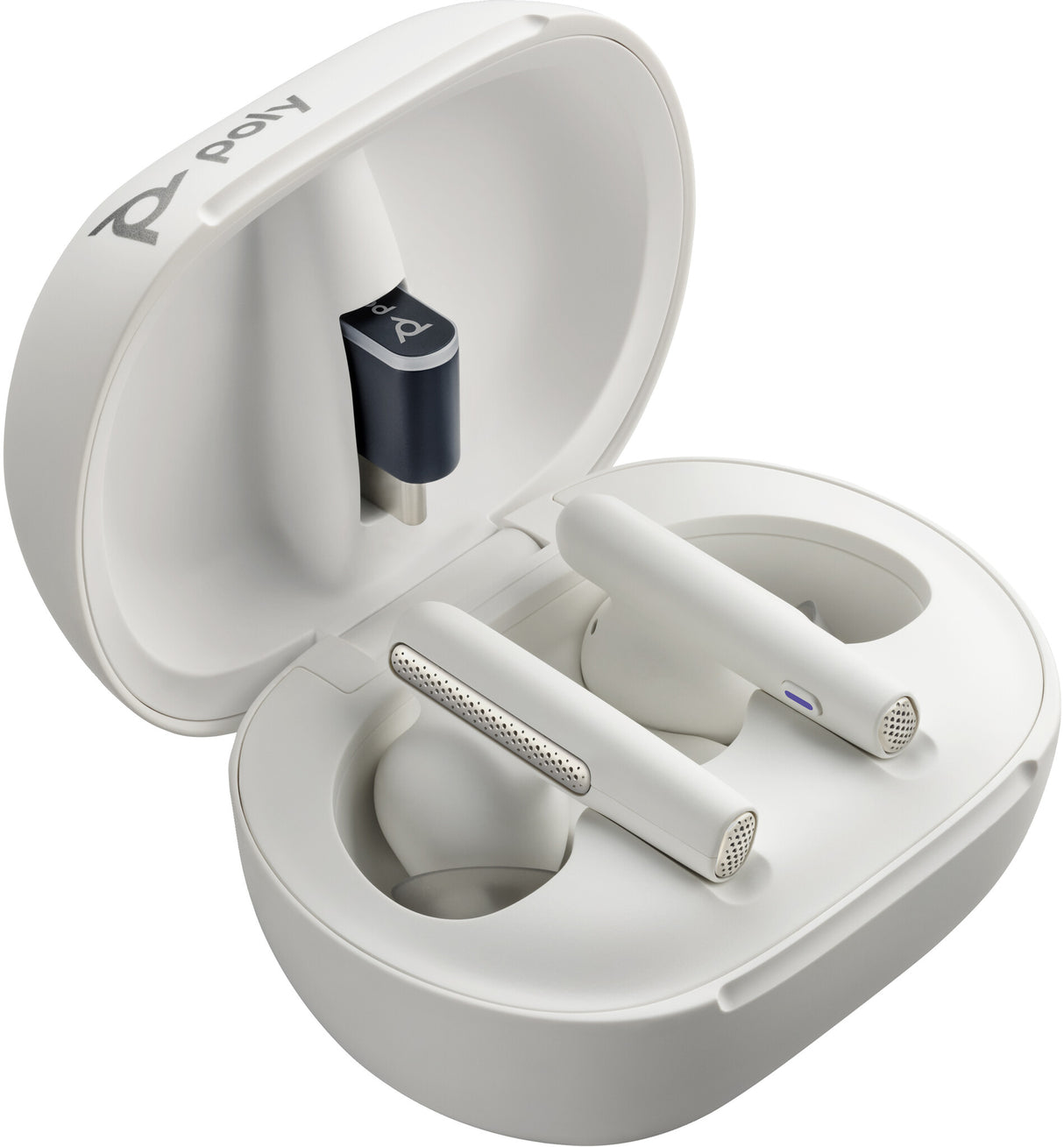 POLY Voyager Free 60+ UC White Sand Earbuds +BT700 USB-A Adapter +Touchscreen Charge Case