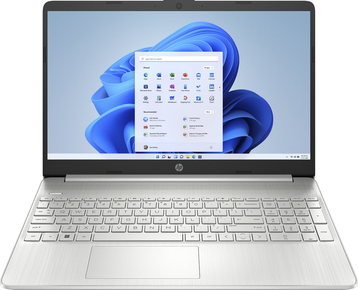 HP 15s-fq2050na Intel® Core™ i3 i3-1115G4 Laptop 39.6 cm (15.6") Full HD 4 GB DDR4-SDRAM 128 GB SSD Wi-Fi 5 (802.11ac) Windows 11 Home in S mode Silver
