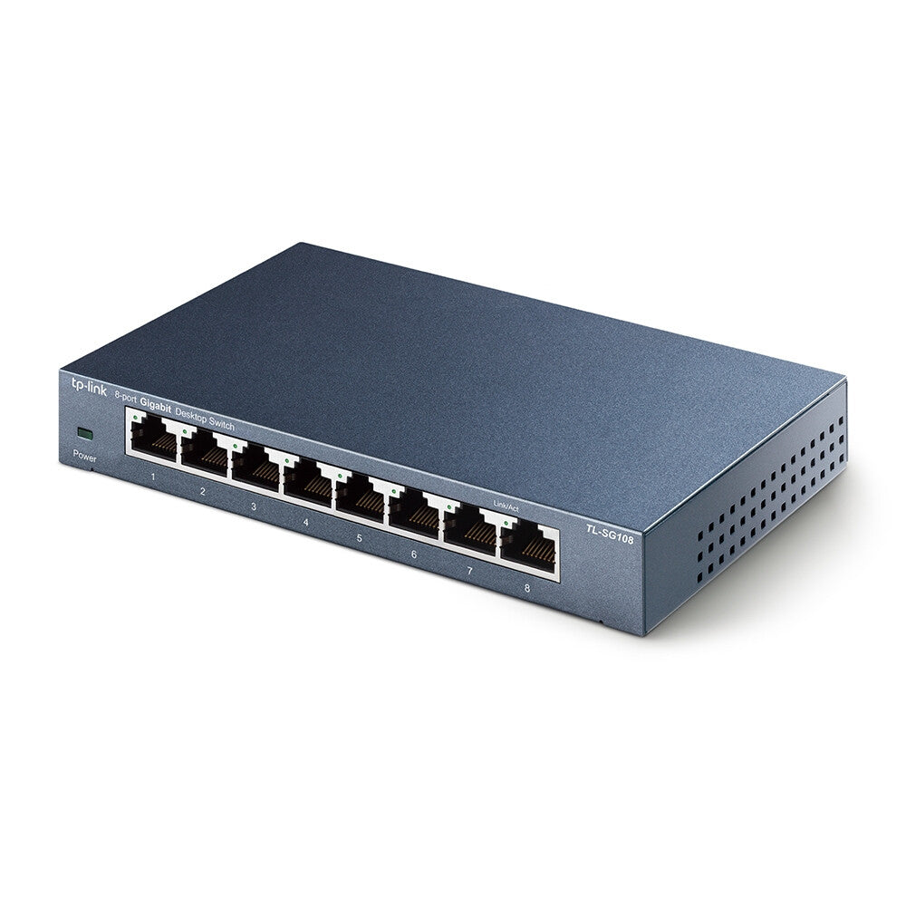 TP-LINK (TL-SG108) Switch de Escritorio No Administrable Gigabit de 8 Puertos, Caja de Acero