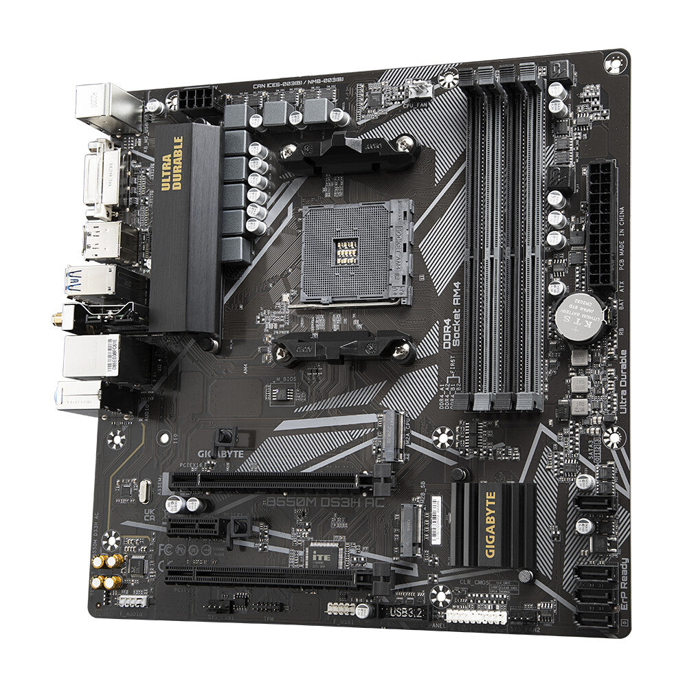 Carte mère Gigabyte B550M MicroATX avec solution Pure Digital VRM, emplacement PCIe 4.0 x16, double connecteurs PCIe 4.0/3.0 M.2, Intel Dual Band 802.11ac WIFI, Realtek GbE LAN, Smart Fan 5 avec FAN STOP, RGB FUSION 2.0, Q-Flash Plus