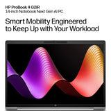 HP ProBook 4 G2iR 14 inch Notebook Next Gen AI PC Copilot+ PC Intel Core Ultra 7 256V Laptop 35.6 cm (14") WUXGA 16 GB LPDDR5x-SDRAM 512 GB SSD Wi-Fi 7 (802.11be) Windows 11 Pro Silver