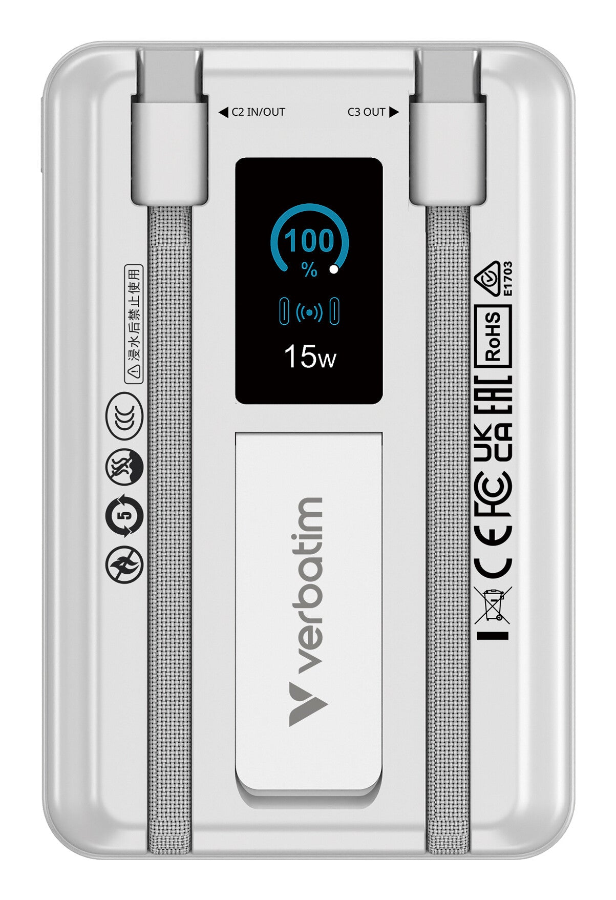 Verbatim Charge'n'Go 2C & Display Power Bank 10000 mAh Silver