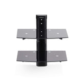 StarTech.com Dual Floating Wall-Mounted AV Shelves, Adjustable Height Shelf For Under TV, Organize A/V Equipment On Black Tempered Glass Shelves
