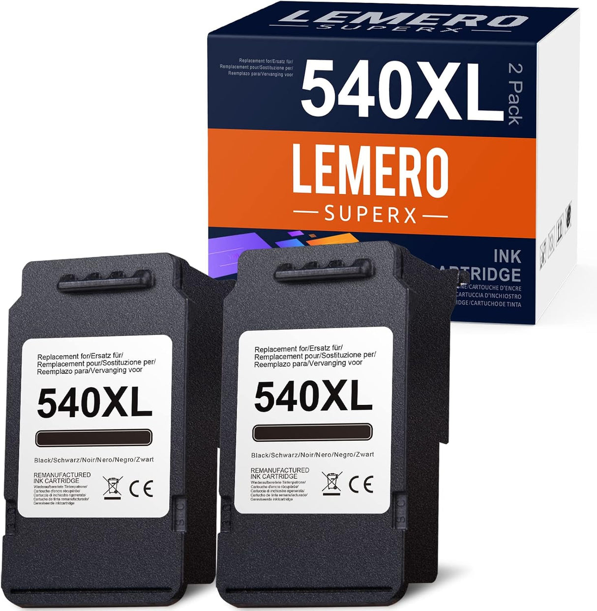 LEMERO SUPERX PG540XL Remanufactured Ink Cartridges Replacement for Canon 540 XL for Canon PIXMA TS5150 TS5151 MX395 MX475 MG2150 MG2250 MG3150 MG4150 MG4250 Printer(2xBlack）