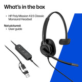 HP Poly Mission 415 Monaural USB Wired Headset Classic (Bulk)