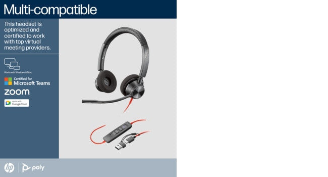 POLY Blackwire 3320 Stereo Microsoft Teams Certified USB-C Headset +USB-C/A Adapter