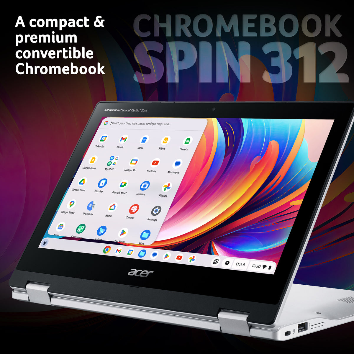 Acer Chromebook Spin 312 (CP312‑1H) – Intel N100, 12.2" WUXGA Touch, 4GB LPDDR5, 64GB eMMC, Silver