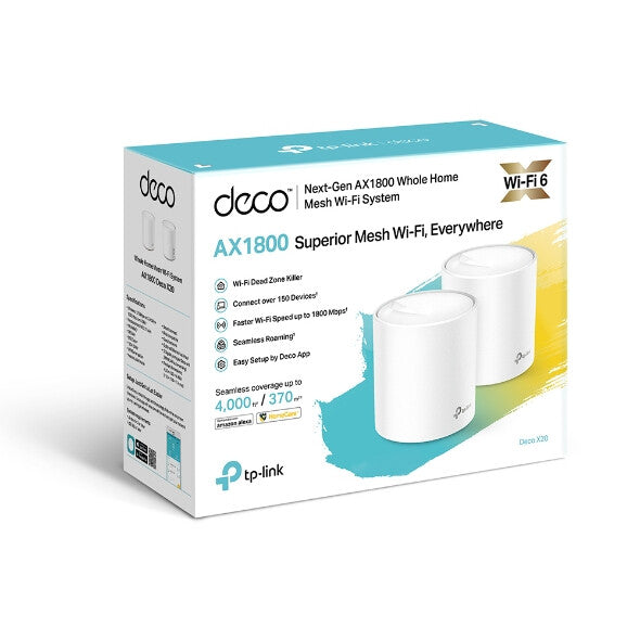 TP-LINK (DECO X20) Sistema Wi-Fi 6 en malla para todo el hogar, paquete de 2, banda dual AX1800, OFDMA y MU-MIMO