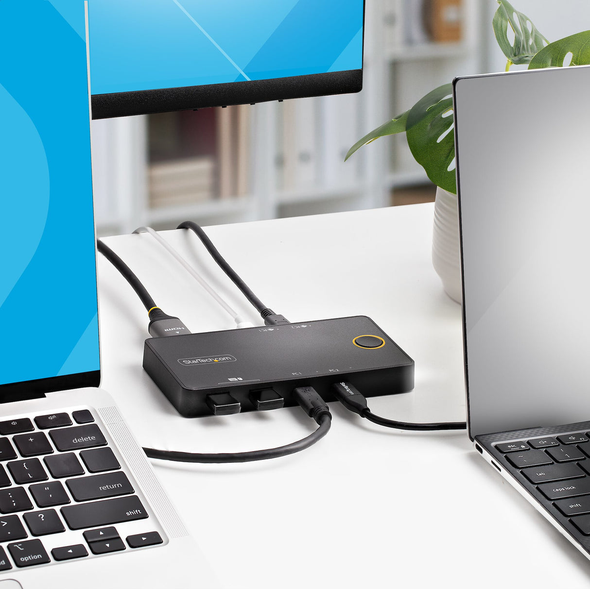 StarTech.com 2-Port USB-C KVM Switch, Single-4K 60Hz HDMI Monitor, Dual-100W Power Delivery Pass-through Ports, Bus Powered, USB Type-C/USB4/Thunderbolt 3/4 Compatible - Small Form Factor
