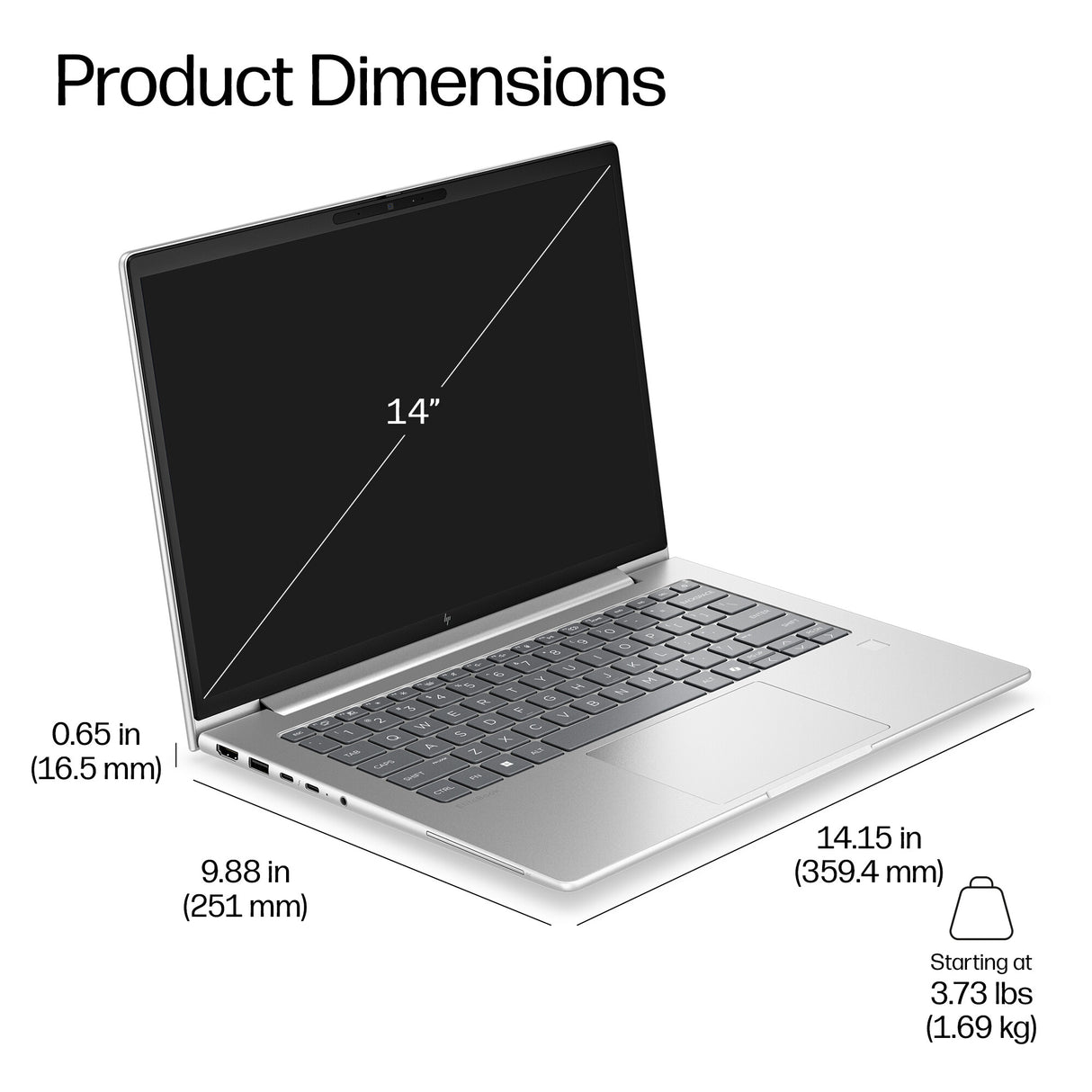 HP DW1Z7ET laptop Intel Core 5 35.6 cm (14") WUXGA 24 GB DDR5-SDRAM 512 GB SSD Wi-Fi 7 (802.11be) Windows 11 Pro AI PC Silver