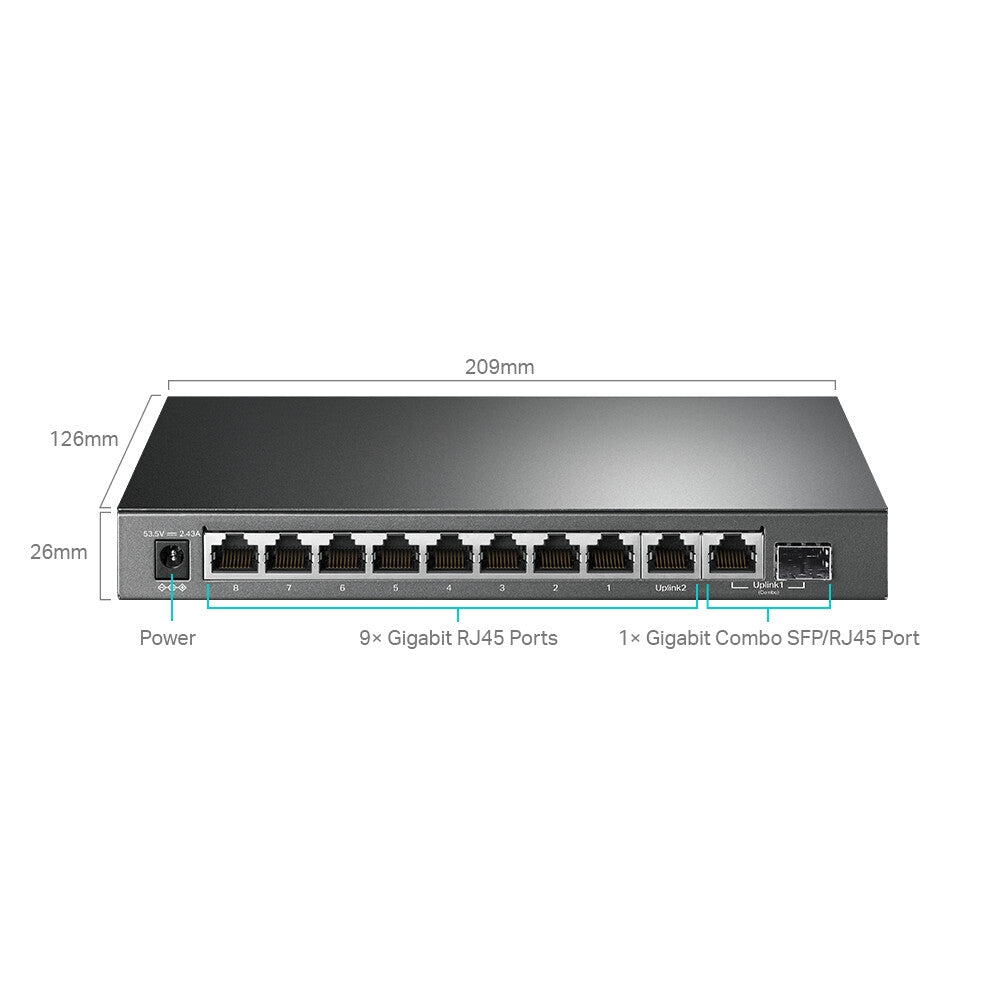 TP-LINK (TL-SG1210MPE) Switch intelligent Gigabit Easy 10 ports avec 8 ports POE+, 9 ports RJ45 et 1 port combo SFP/RJ45