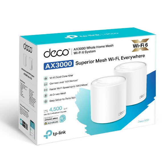 TP-LINK (DECO X50) AX3000 Système Wi-Fi 6 maillé sans fil double bande pour toute la maison, paquet de 2, 3x LAN, OFDMA et MU-MIMO, TP-Link HomeShield