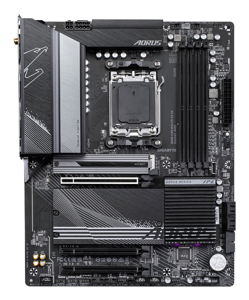 GIGABYTE B650 AORUS ELITE AX V2 Motherboard - AMD Ryzen 9000 Series CPUs, 12+2+2 Phases VRM, up to 8000MHz DDR5 (OC), 1xPCIe 5.0 + 2xPCIe 4.0 M.2, 2.5GbE LAN, WIFI 6E, USB 3.2 Gen 2