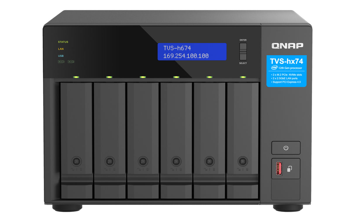 QNAP TVS-H674 NAS Tower Intel® Core™ i5 i5-12400 32 GB DDR4 QuTS hero Black