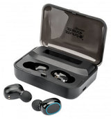 Manhattan Bluetooth In-Ear Headphones, Black, Microphone, Integrated Controls, Sweatproof, Noise Isolating, 5 hour usage time, Max Range 10m, Charging Case with Powerbank (1200mAh), Bluetooth v5.0, USB-A charging cable included, 3 Year Warranty