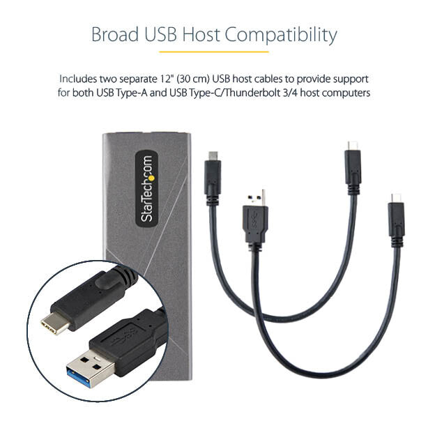 StarTech.com USB-C 10Gbps to M.2 NVMe or M.2 SATA SSD Enclosure - Tool-free External M.2 PCIe/SATA NGFF SSD Aluminum Case - USB Type-C&A Host Cables - Supports 2230/2242/2260/2280