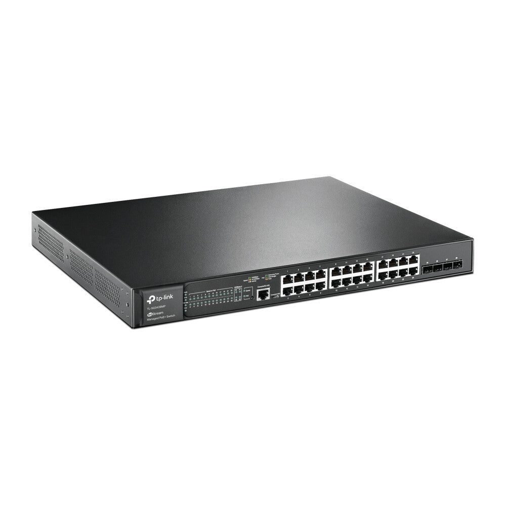 TP-LINK (TL-SG3428MP) Switch administrable JetStream 28 ports Gigabit L2 avec 24 ports PoE+, 4 emplacements SFP, montable en rack