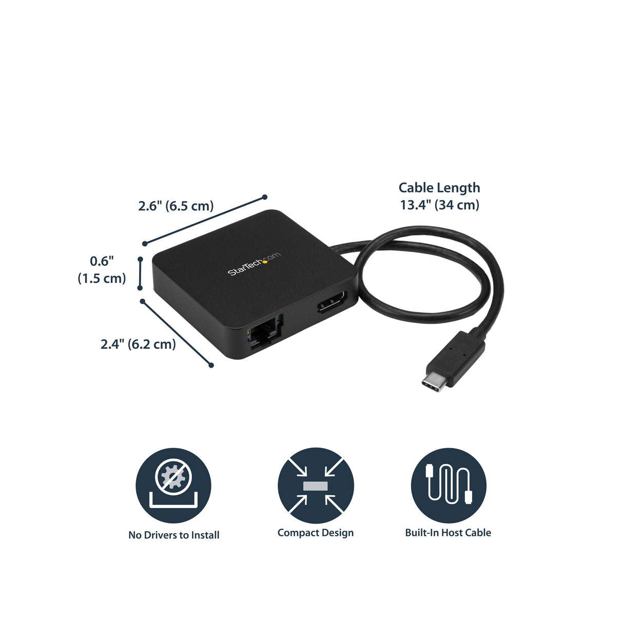 StarTech.com USB C Multiport Adapter - Portable USB-C Mini Dock 4K HDMI Video - Gigabit Ethernet, USB 3.0 Hub (1x USB-A 1x USB-C) - USB Type-C Multiport Adapter - Thunderbolt 3 Compatible