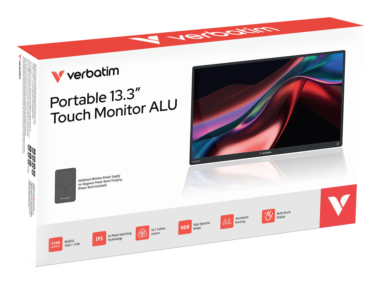 Verbatim Portable Touchscreen Monitor 13.3" WUXGA Resolution & Wireless Power Supply