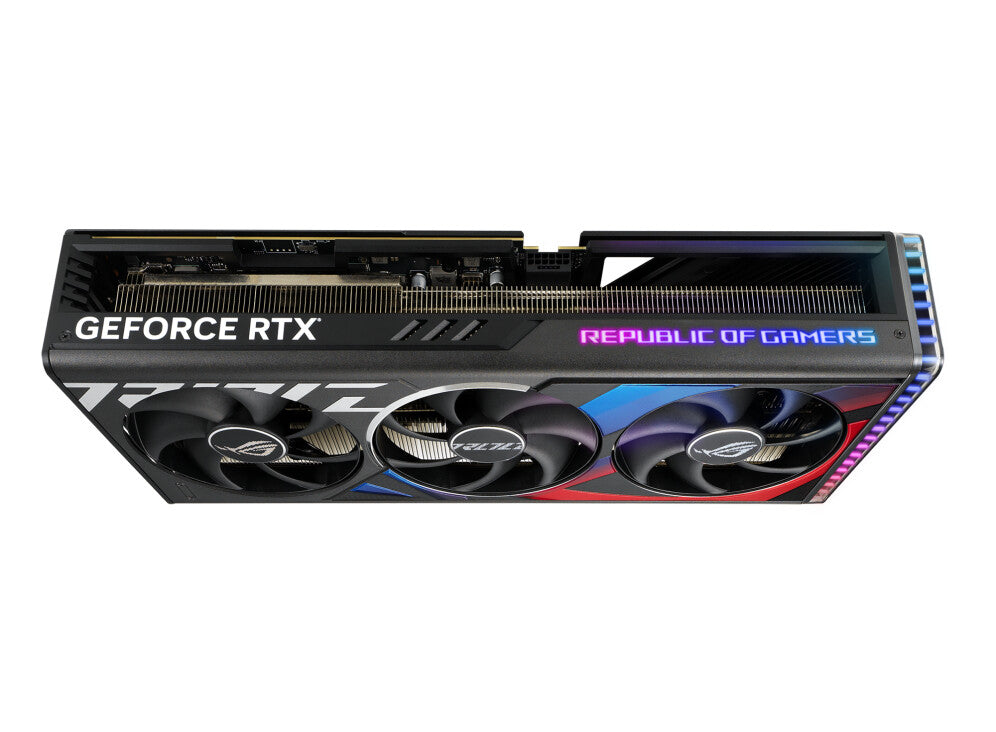 Asus ROG STRIX RTX4090 OC, PCIe4, 24GB DDR6X, 2 HDMI, 3 DP, reloj de 2640MHz, overclockeado, iluminación RGB