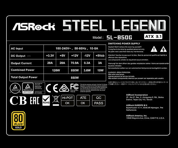 Asrock SL-850G power supply unit 850 W 24-pin ATX ATX Black