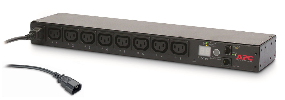 APC NetShelter Switched Rack PDU, 1U, 1PH, 2.3kW 230V 10A or 2.5kW 208V 12A, 8 C13 outlets, C14 cord