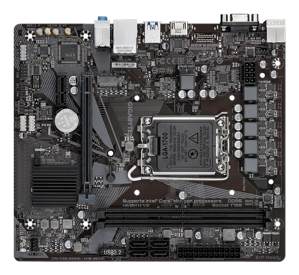 GIGABYTE H610M H V2 Motherboard - Supports Intel Core 14th CPUs, 4+1+1 Hybrid Digital VRM, up to 5600MHz DDR5, 1xPCIe 3.0 M.2, GbE LAN, USB 3.2 Gen 1