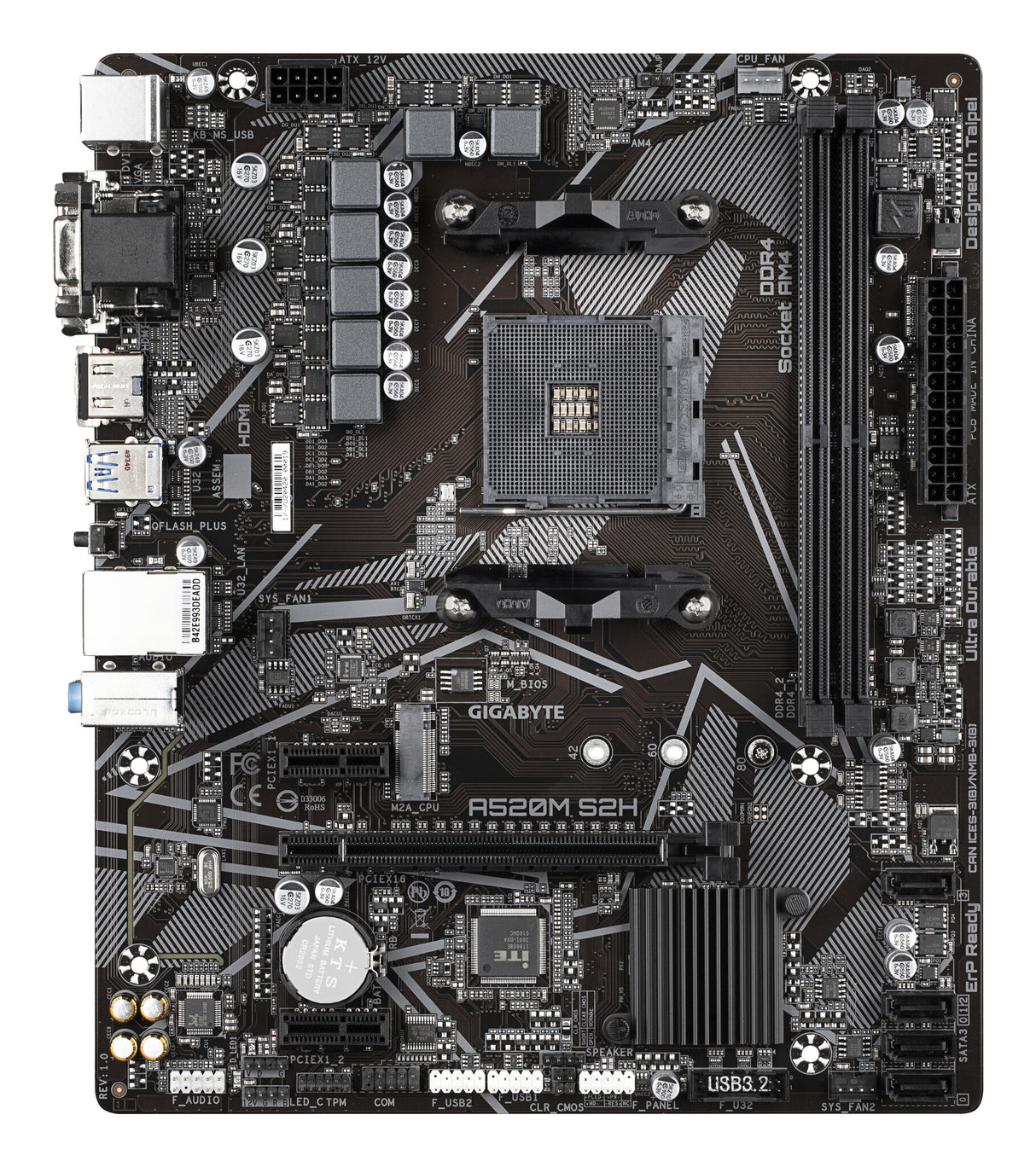 Carte mère Gigabyte A520M S2H AMD Socket AM4 Micro ATX HDMI/DVI/VGA USB 3.2 Gen1 M.2