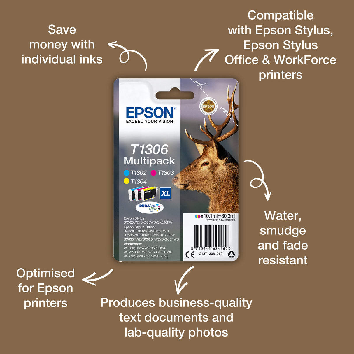 Epson Stag T1306 DURABrite Ultra Multipack 3-colours Ink