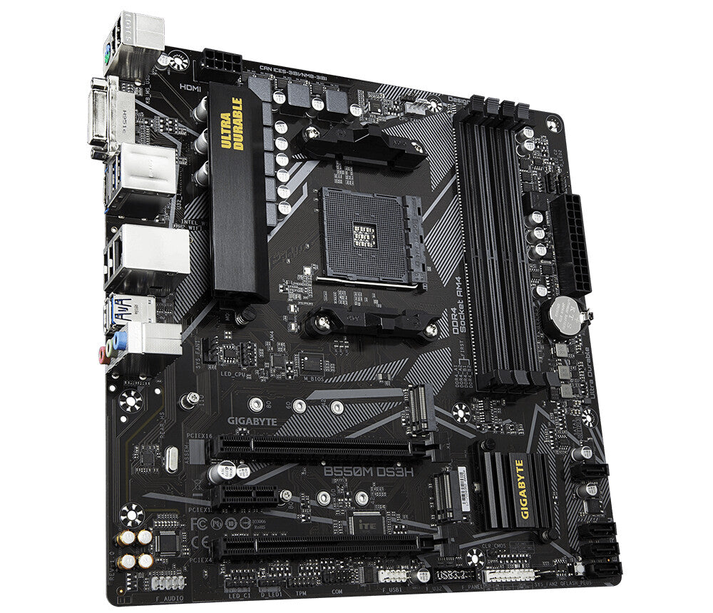 GIGABYTE B550M DS3H Motherboard - AMD Ryzen 5000 CPUs, 5+3 Phases VRM, up to 4733MHz DDR4, 1xPCIe 4.0 + 1xPCIe 3.0 M.2, 1GbE LAN, USB 3.2 Gen 1