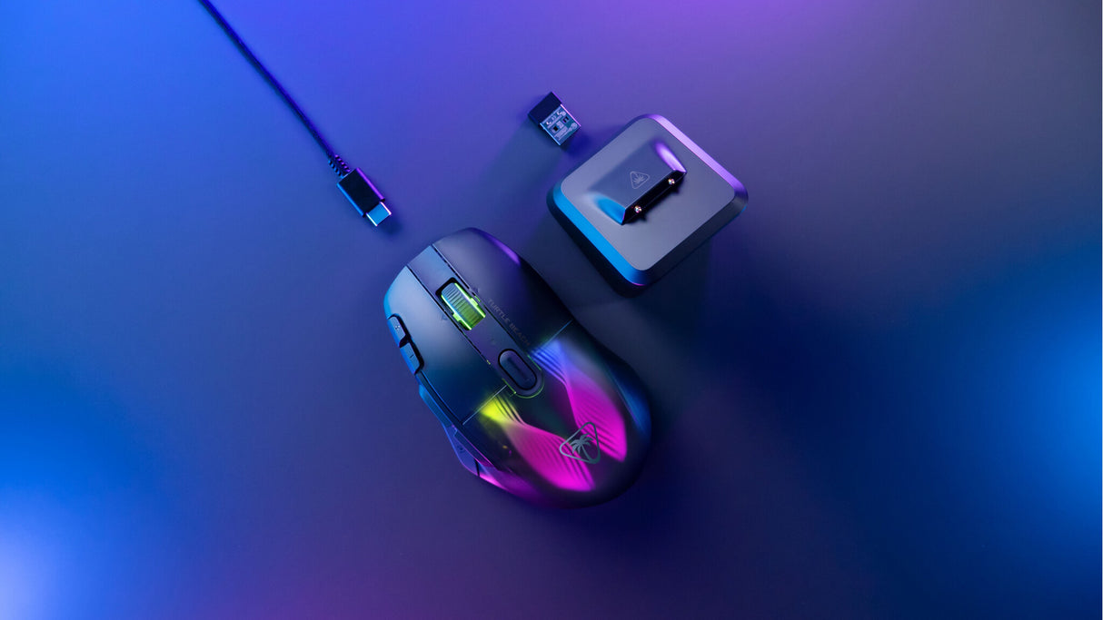 Turtle Beach Kone XP Air Black – Wireless Customizable Ergonomic RGB Gaming Mouse, Bluetooth, 19K DPI Optical Sensor, 100h Battery & Charging Dock, AIMO RGB Lighting, 4D Wheel