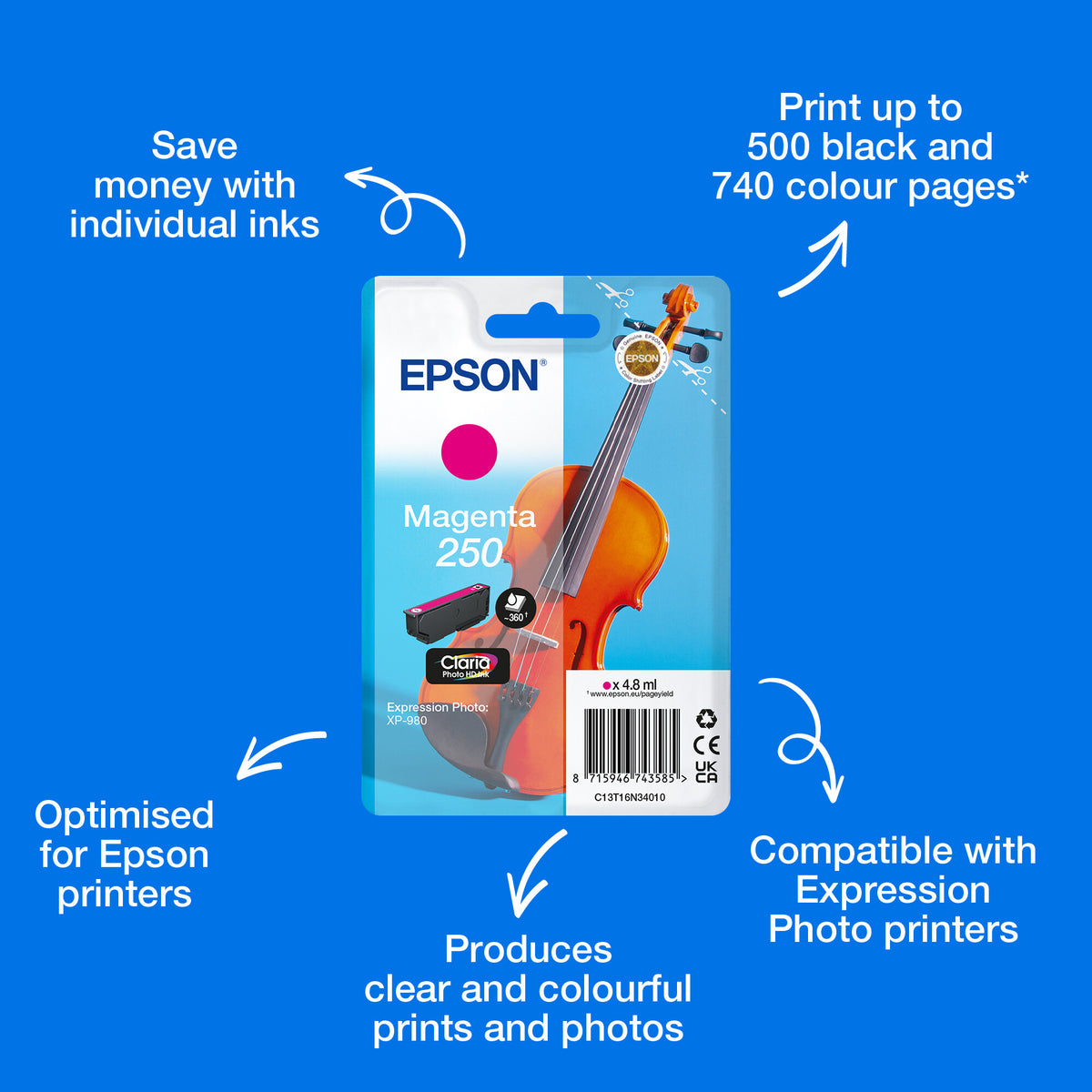Epson Singlepack Magenta 250 Violin Claria Photo HD Ink