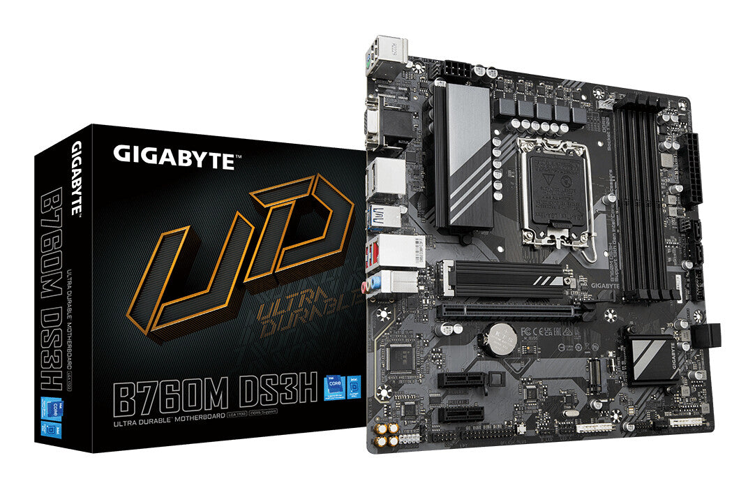 Placa base Gigabyte B760M DS3H DDR5, Intel Socket 1700, 12.ª/13.ª generación, 1x PCIe 4.0 x16, Micro ATX, USB tipo C, LAN 2,5 GbE, HDMI, DisplayPort, Smart Fan 6, Q-Flash Plus