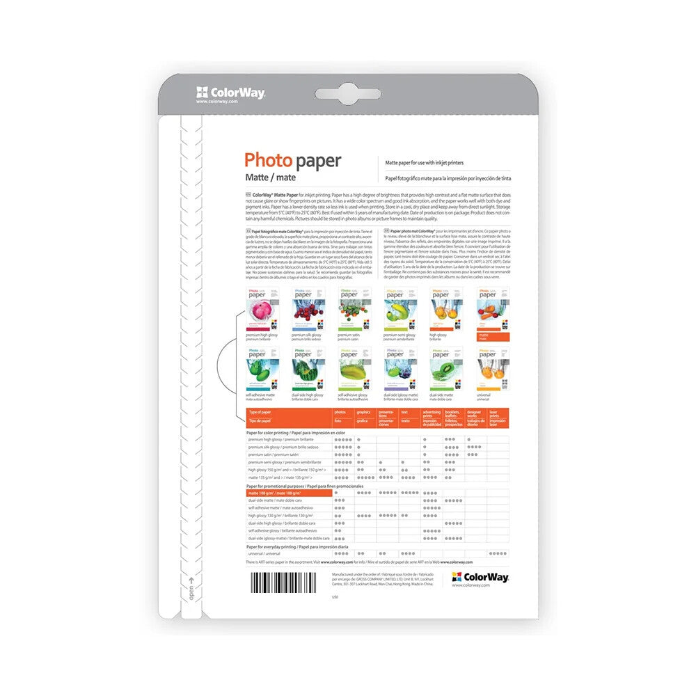 Colorway PM1900504R photo paper A6 Multicolour Matt