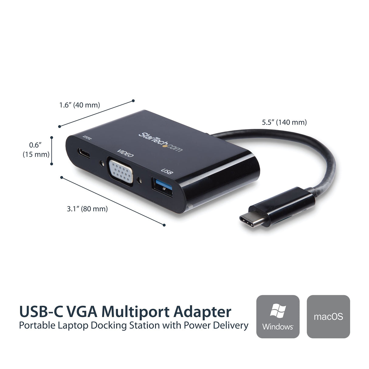 StarTech.com USB-C VGA Multiport Adapter - USB 3.0 Port - 60W PD