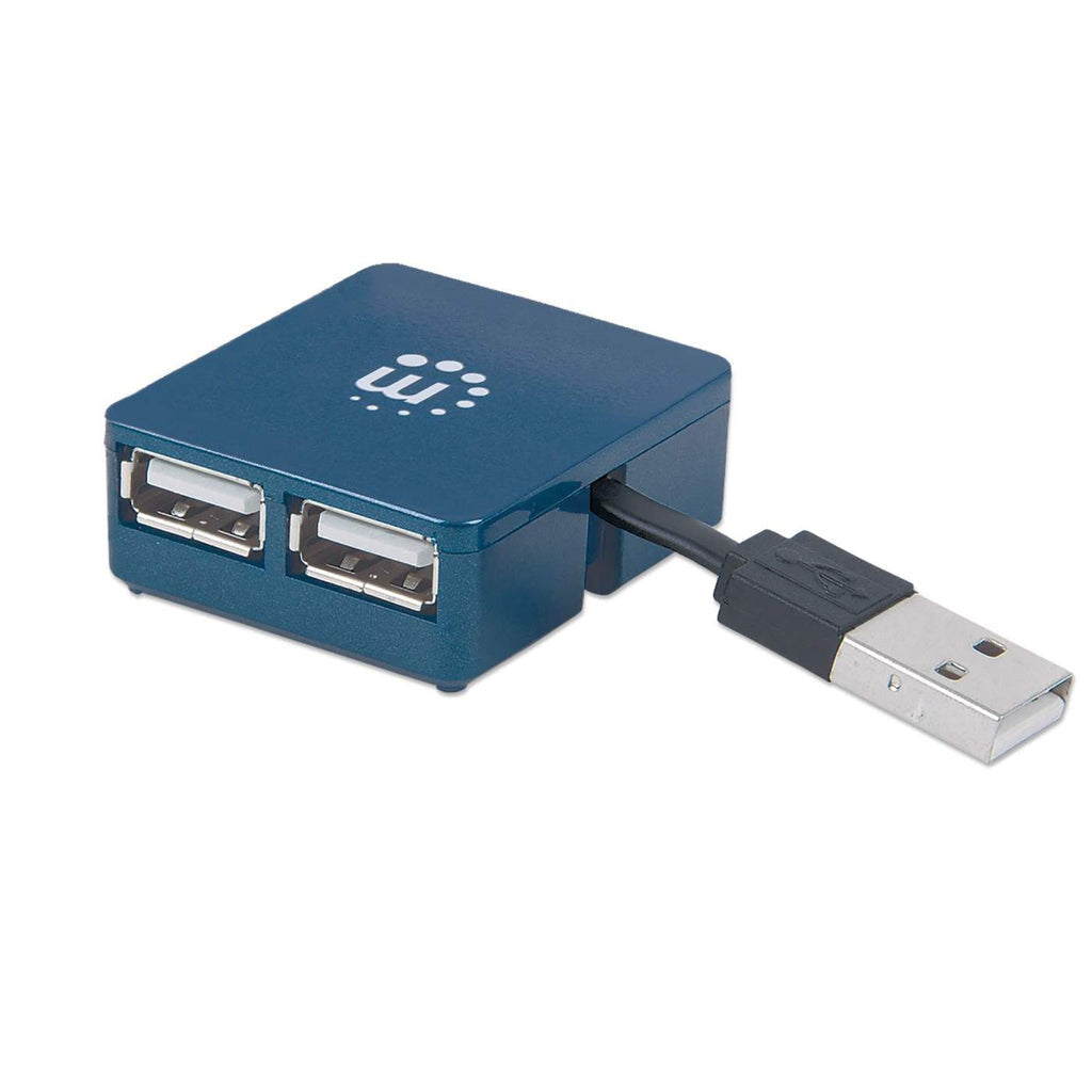 Manhattan USB-A 4-Port Micro Hub, 4x USB-A Ports, Blue, 480 Mbps (USB 2.0), Bus Power, Hi-Speed USB, Three Year Warranty, Equivalent to ST4200MINI2