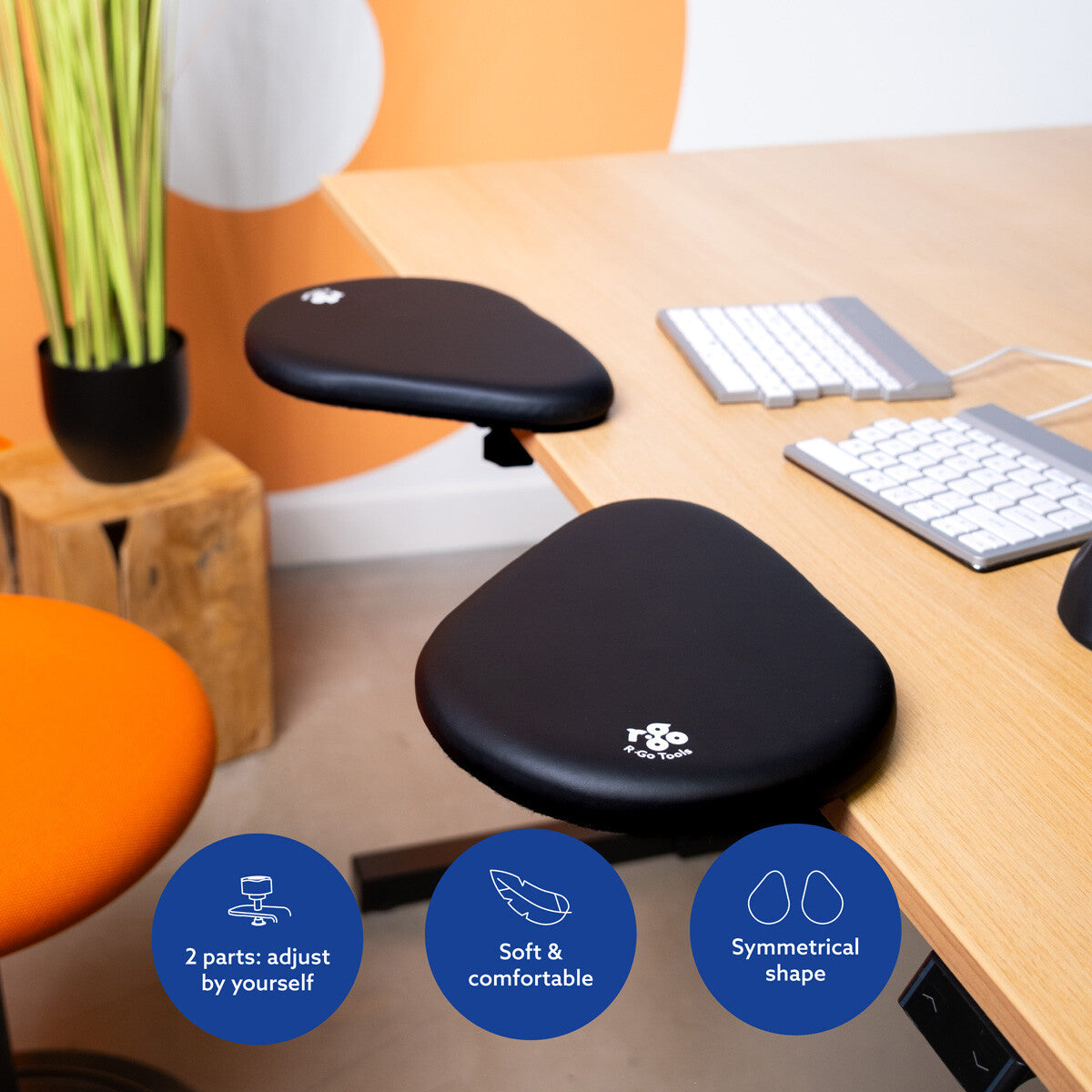R-Go Tools Armrest R-Go split, ergonomic armrest in two parts, adjustable, symmetrical, with softfoam, black