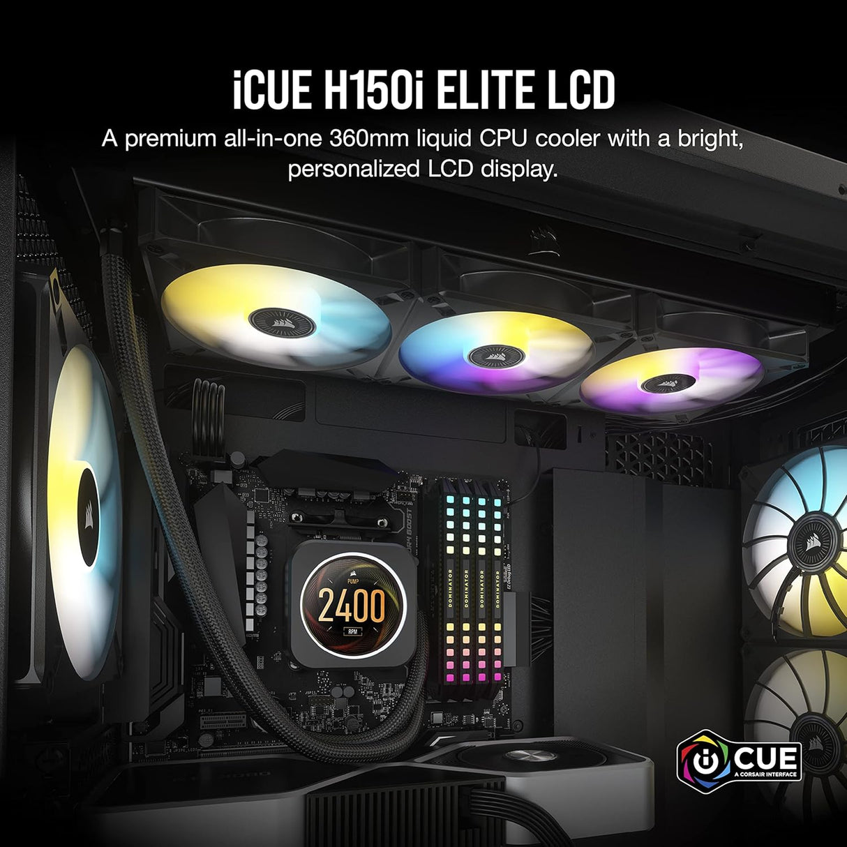Corsair Hydro Series iCUE H150i Elite LCD Display Performance Liquid CPU Cooler