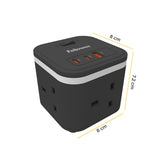 Fellowes Power Cube with 3 Power Socket Extension USB-A & USB-C Ports Black