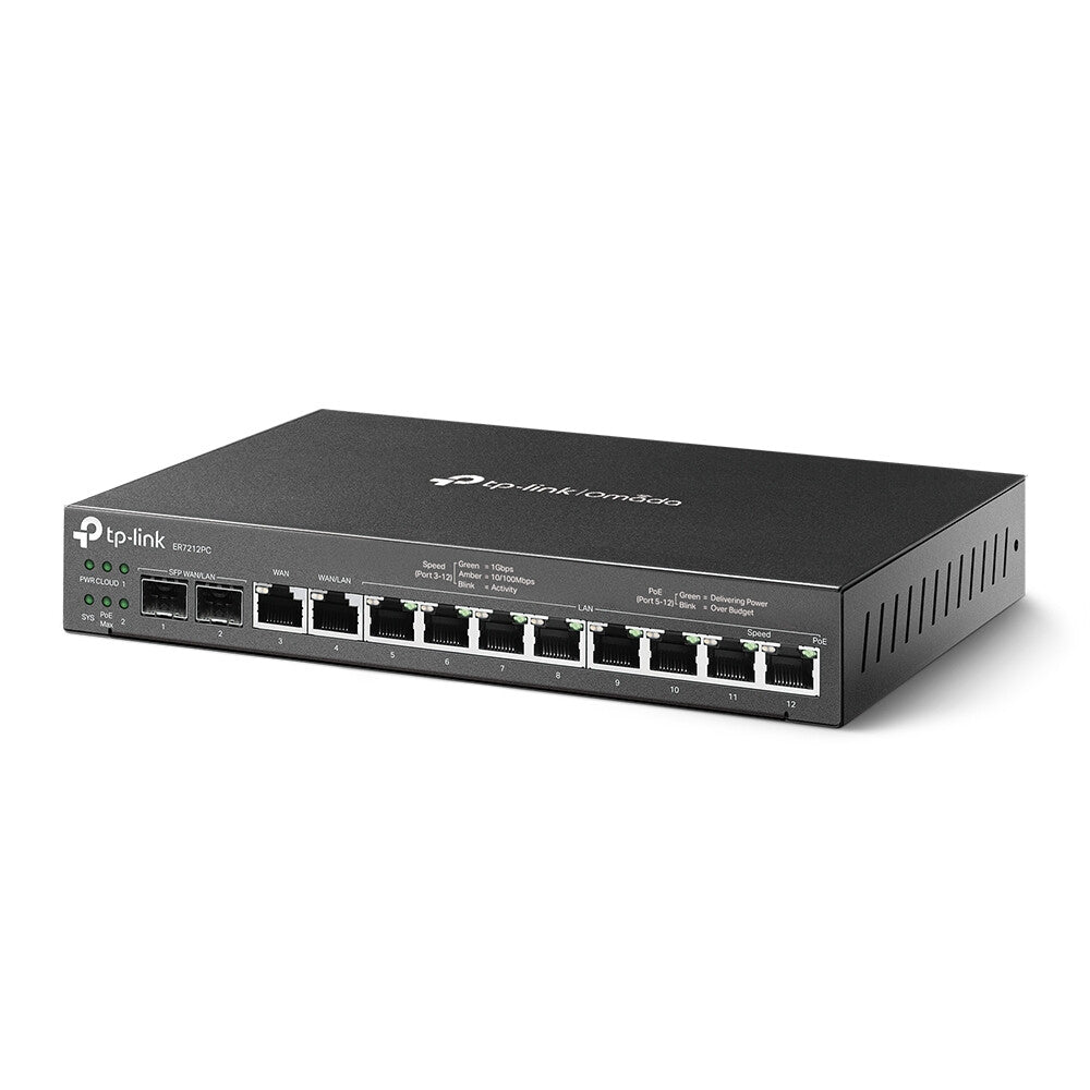 TP-LINK (ER7212PC) Omada Enrutador VPN Gigabit 3 en 1 - Enrutador + Switch PoE + Controlador Omada, 12 Puertos, Hasta 4x WAN