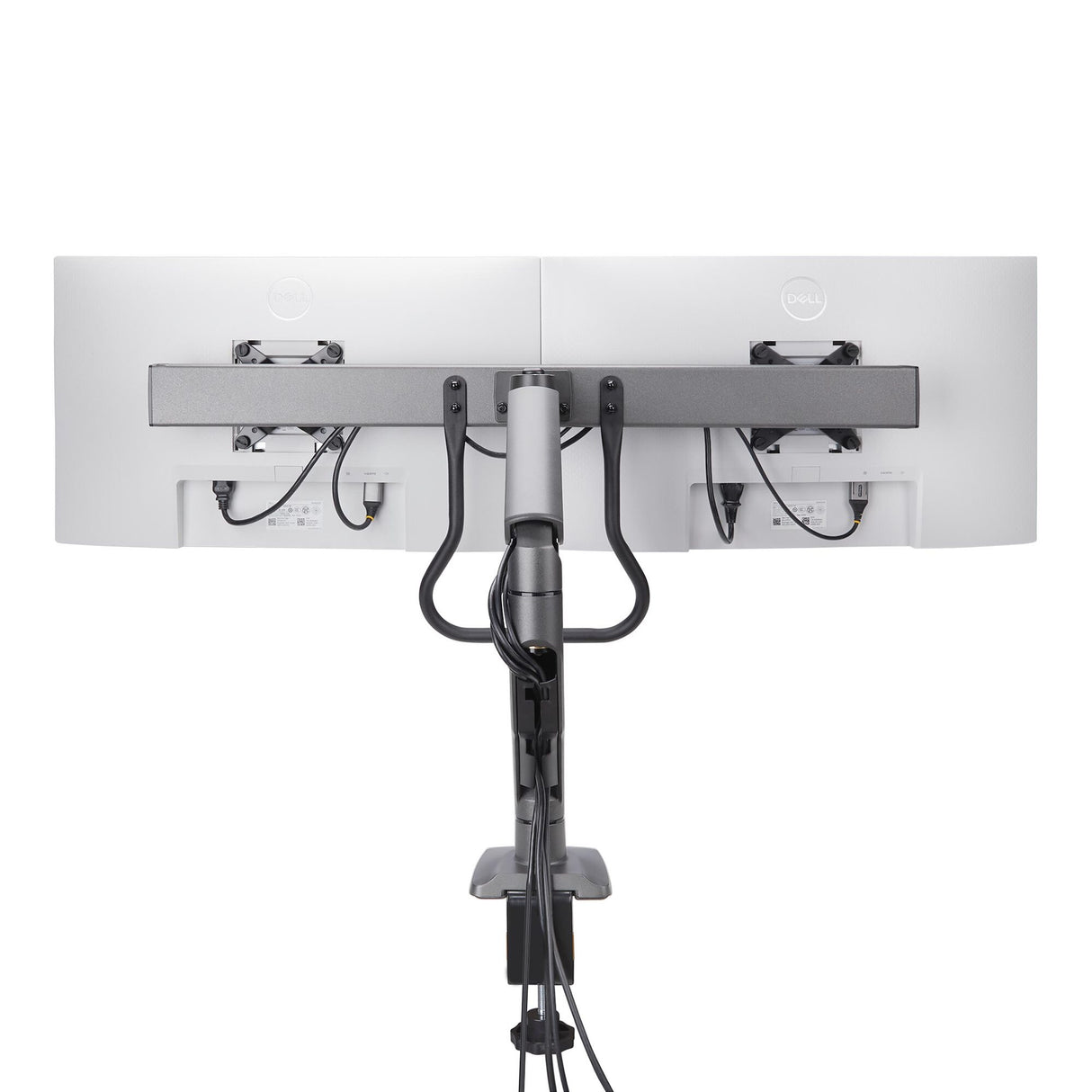 StarTech.com Desk Mount Dual Monitor Arm with Crossbar, Up To 27" Displays, VESA 75x75/100x100, Max 33lb/15kg, C-Clamp, Fully Articulating, Mechanical Spring, TAA